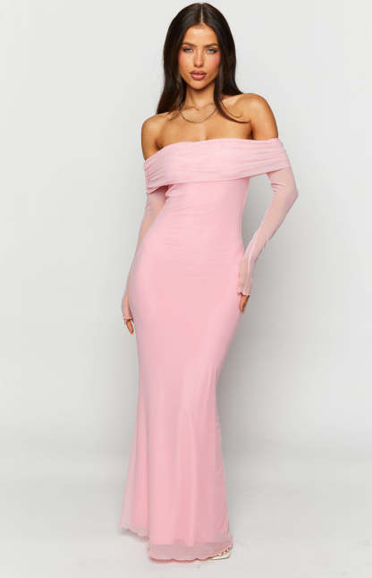 Coraline Pink Long Sleeve Maxi Dress-Vavasi.All Rights Reserved.