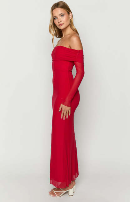 Coraline Red Long Sleeve Maxi Dress-Vavasi.All Rights Reserved.