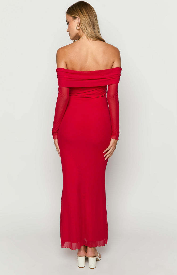 Coraline Red Long Sleeve Maxi Dress-Vavasi.All Rights Reserved.