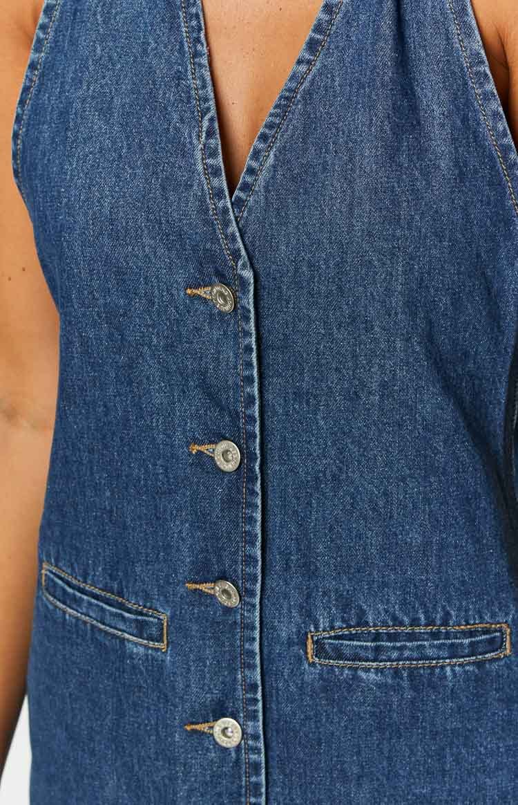 Corbin Denim Halter Neck Mini Dress-Vavasi.All Rights Reserved.