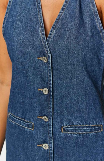 Corbin Denim Halter Neck Mini Dress-Vavasi.All Rights Reserved.