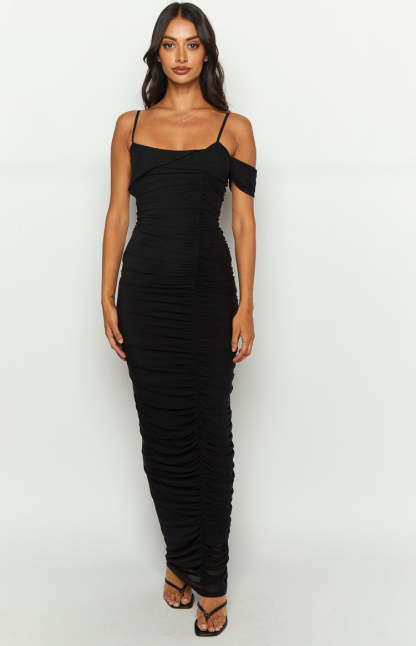 Cordelia Black Mesh Formal Maxi Dress-Vavasi.All Rights Reserved.