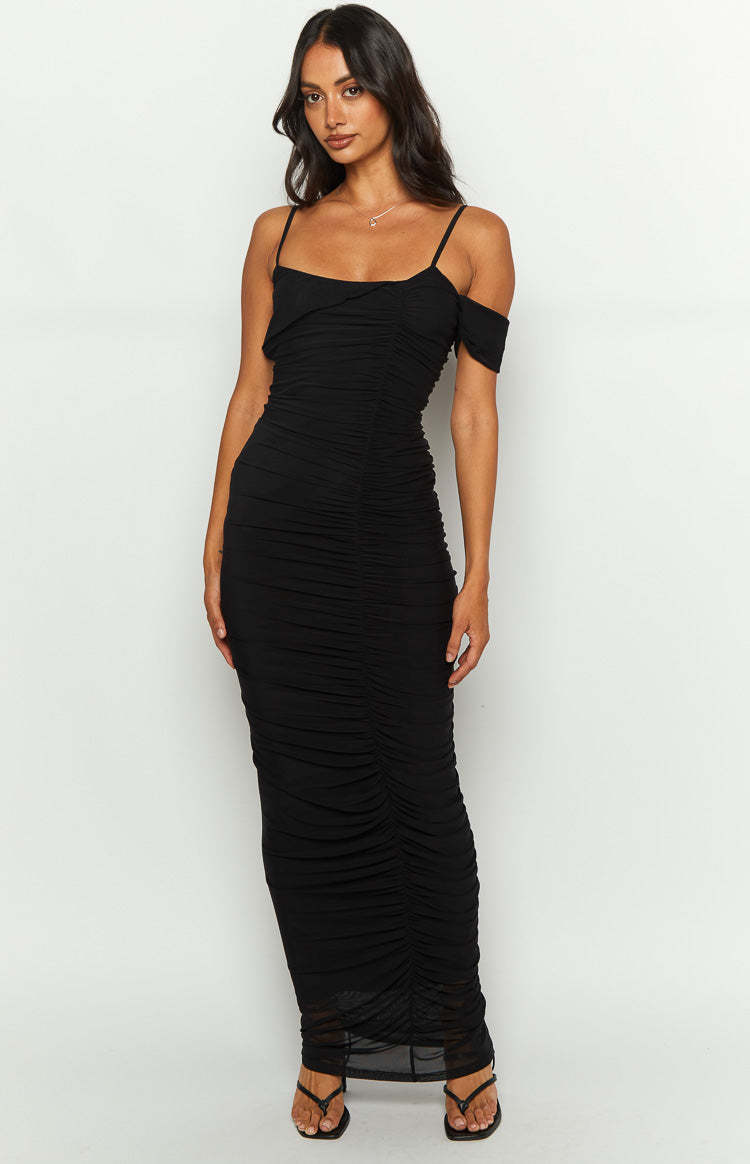 Cordelia Black Mesh Formal Maxi Dress-Vavasi.All Rights Reserved.