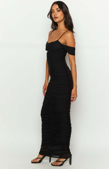 Cordelia Black Mesh Formal Maxi Dress-Vavasi.All Rights Reserved.