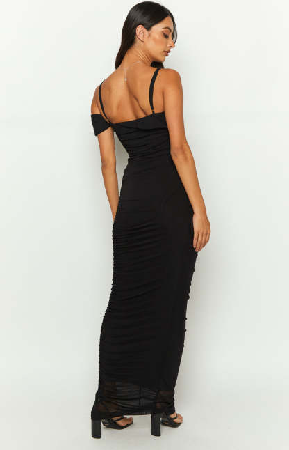 Cordelia Black Mesh Formal Maxi Dress-Vavasi.All Rights Reserved.