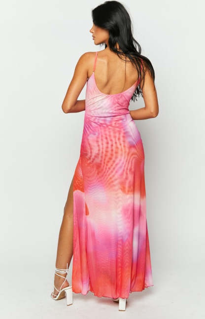 Corey Pink Print Tie Front Maxi Dress-Vavasi.All Rights Reserved.