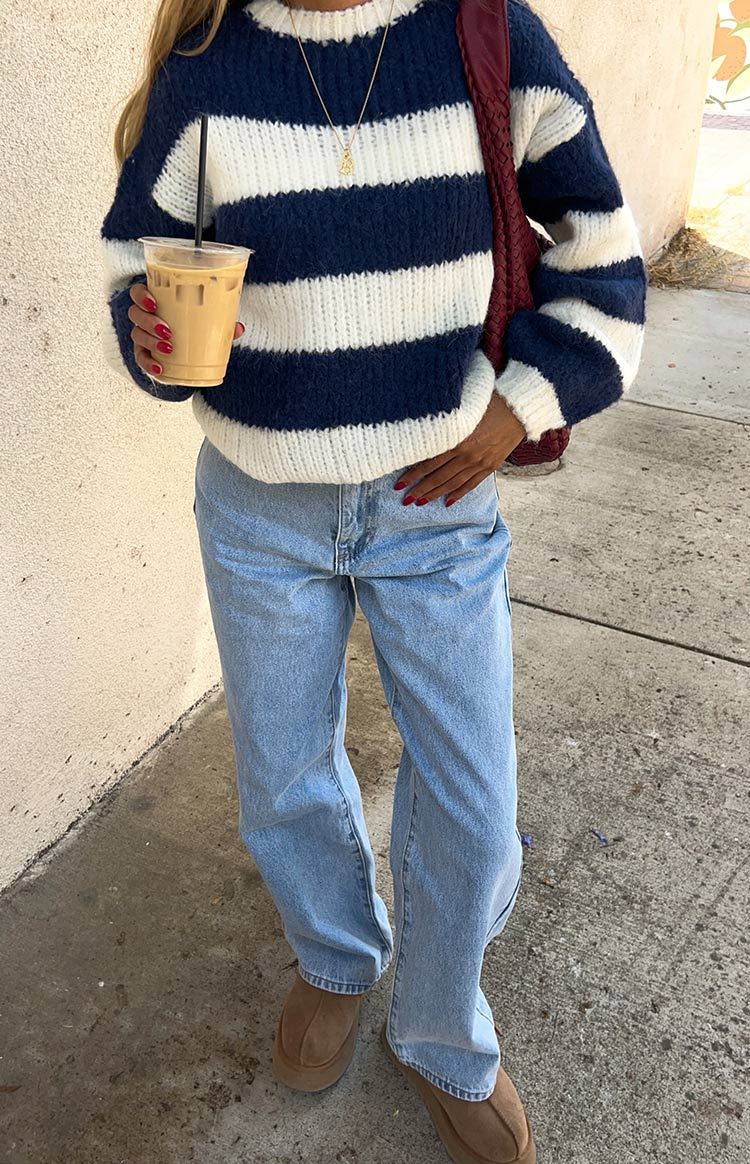 Cotton Candy Navy Stripe Knit Jumper-Vavasi.All Rights Reserved.