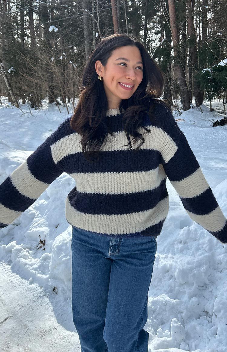 Cotton Candy Navy Stripe Knit Jumper-Vavasi.All Rights Reserved.