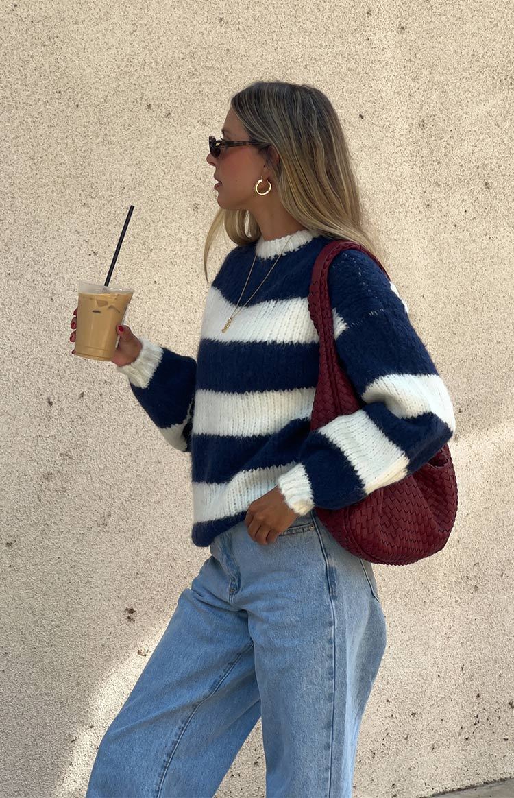 Cotton Candy Navy Stripe Knit Jumper-Vavasi.All Rights Reserved.