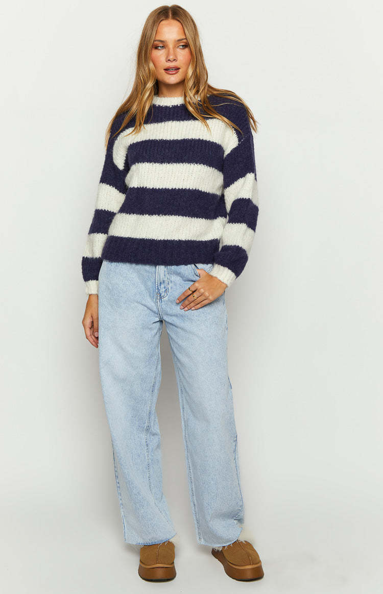 Cotton Candy Navy Stripe Knit Jumper-Vavasi.All Rights Reserved.