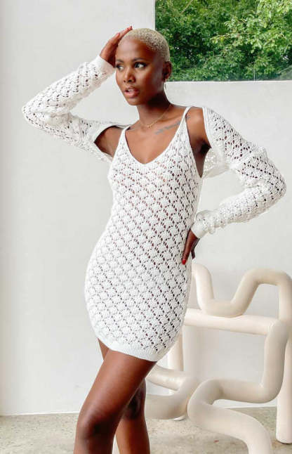 Courtney White Knit Mini Dress-Vavasi.All Rights Reserved.