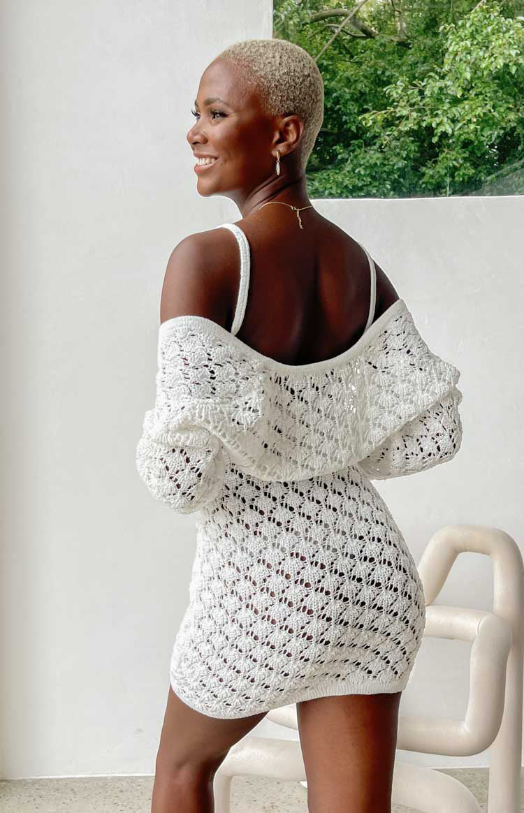 Courtney White Knit Mini Dress-Vavasi.All Rights Reserved.