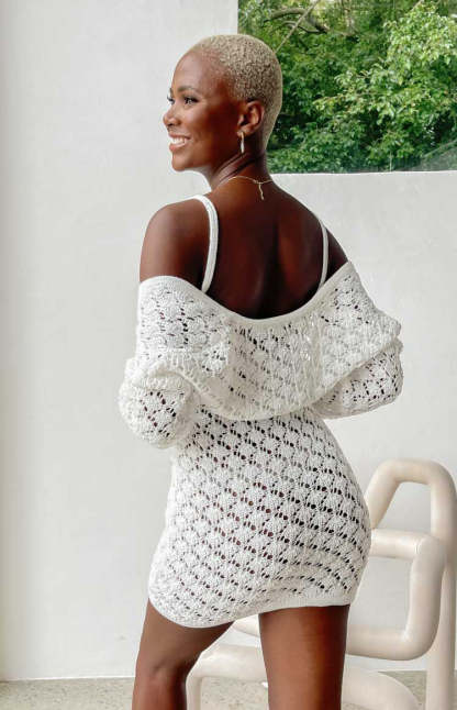 Courtney White Knit Mini Dress-Vavasi.All Rights Reserved.