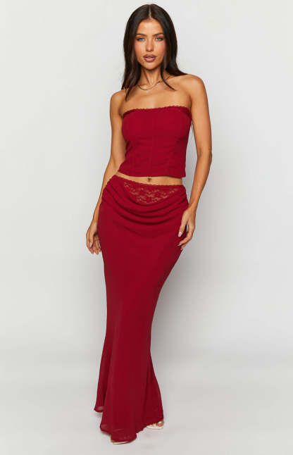 Crimson Rose Red Lace Corset Top-Vavasi.All Rights Reserved.