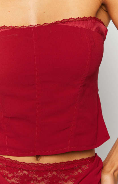 Crimson Rose Red Lace Corset Top-Vavasi.All Rights Reserved.