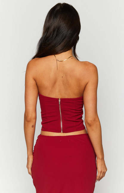 Crimson Rose Red Lace Corset Top-Vavasi.All Rights Reserved.