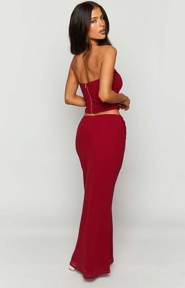 Crimson Rose Red Lace Maxi Skirt-Vavasi.All Rights Reserved.
