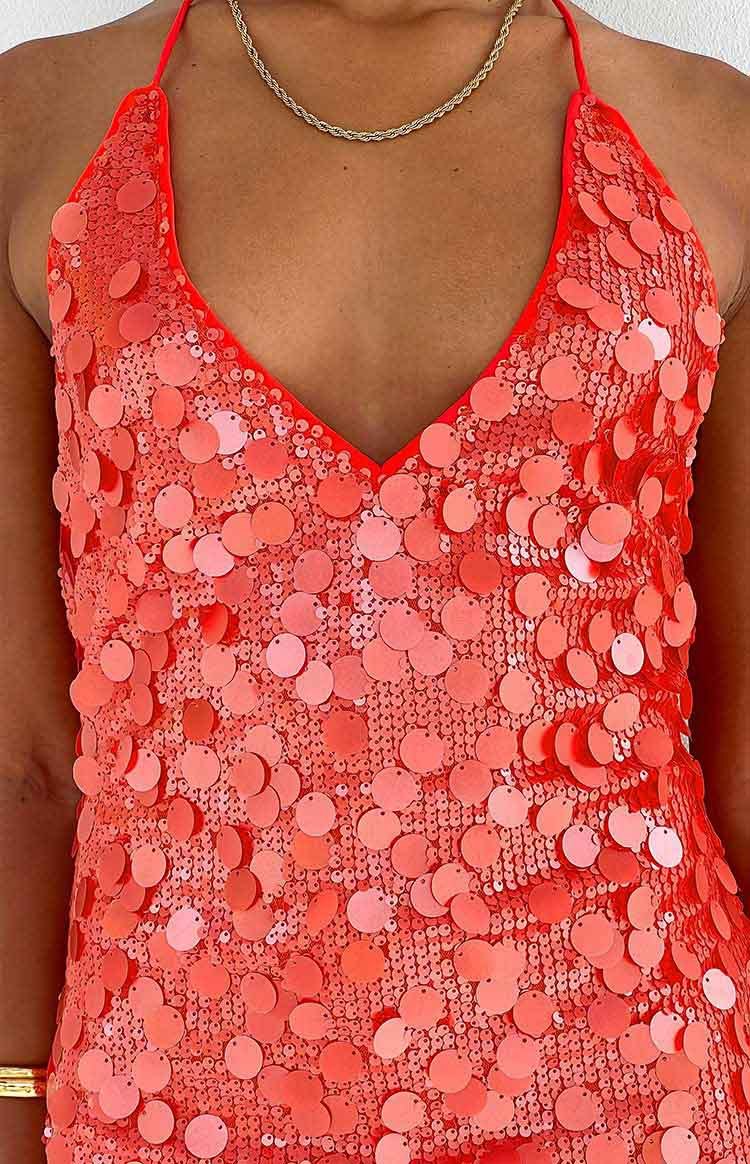 Cyrus Orange Sequin Mini Dress-Vavasi.All Rights Reserved.