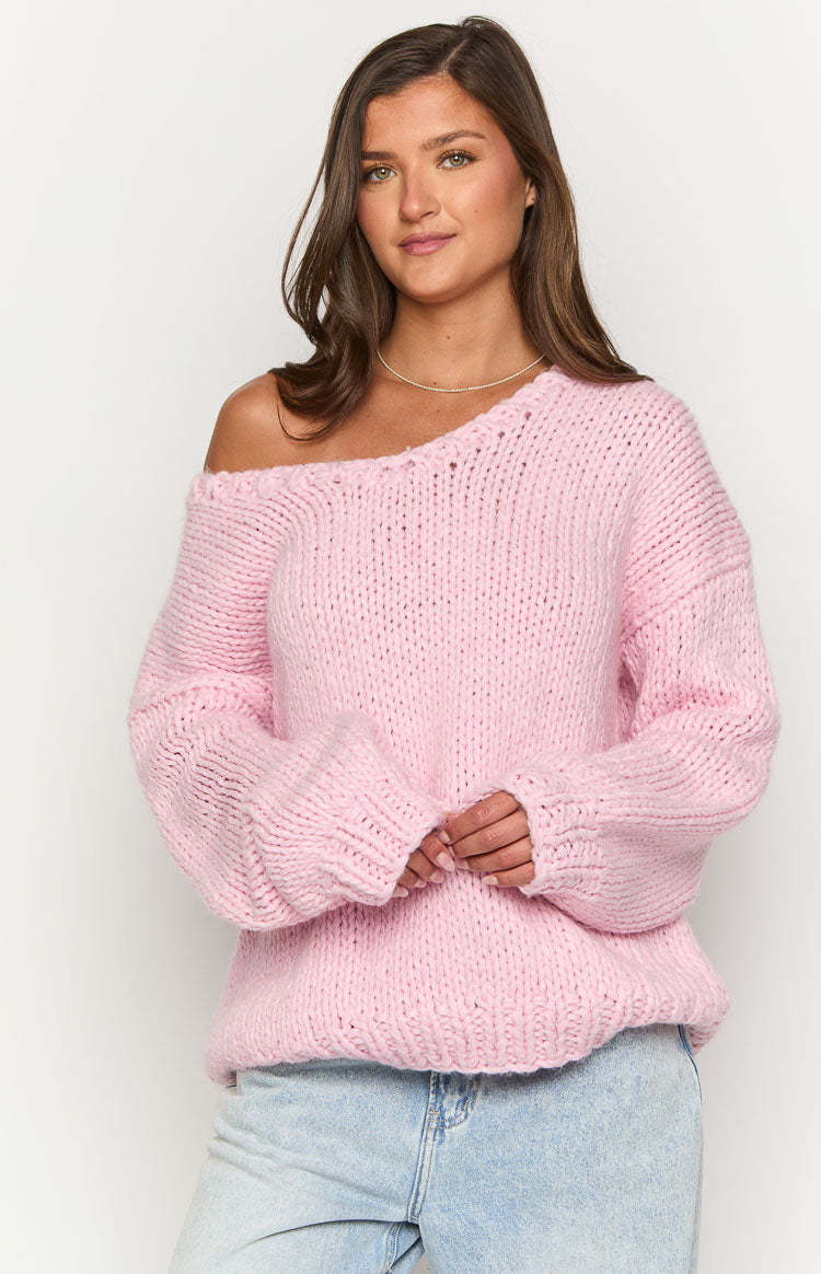 Delvey Light Pink Chunky Knit Sweater-Vavasi.All Rights Reserved.