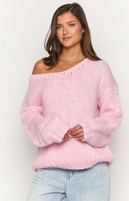 Delvey Light Pink Chunky Knit Sweater-Vavasi.All Rights Reserved.