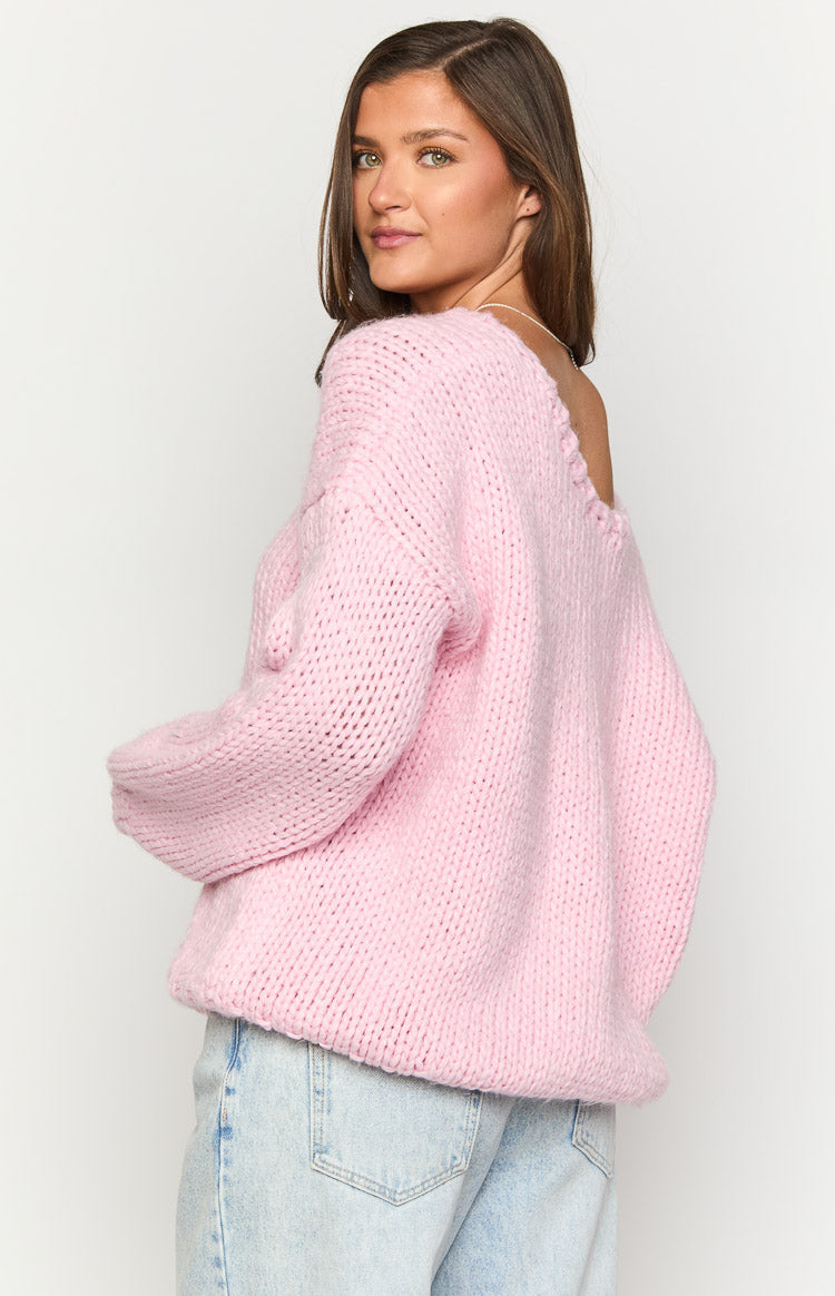 Delvey Light Pink Chunky Knit Sweater-Vavasi.All Rights Reserved.