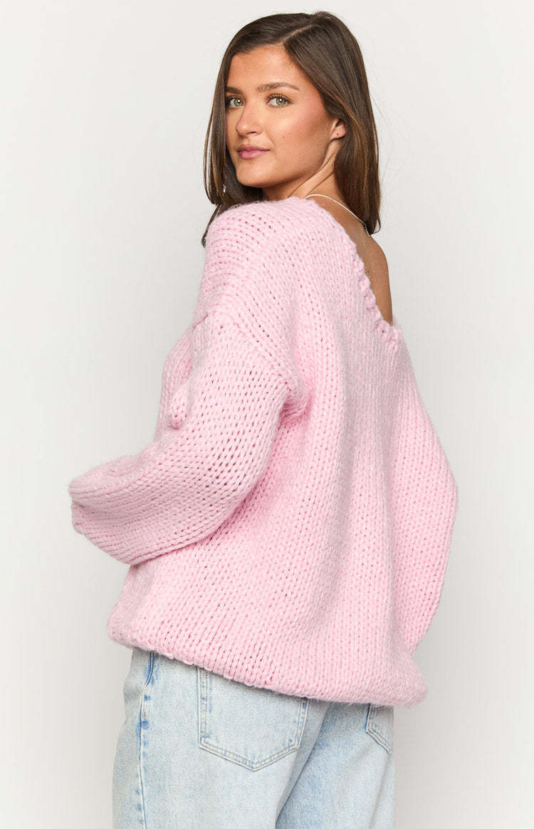 Delvey Light Pink Chunky Knit Sweater-Vavasi.All Rights Reserved.