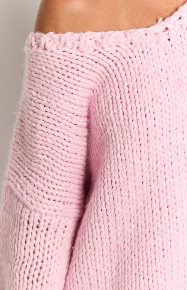 Delvey Light Pink Chunky Knit Sweater-Vavasi.All Rights Reserved.