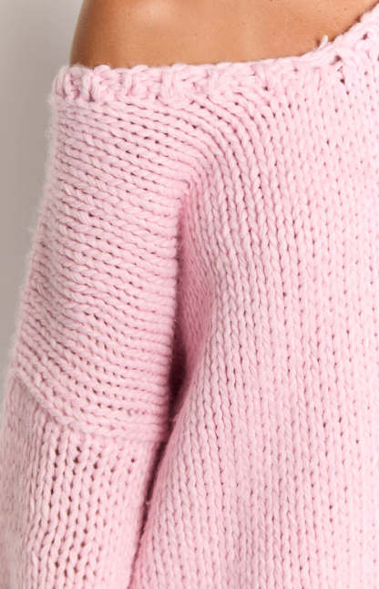Delvey Light Pink Chunky Knit Sweater-Vavasi.All Rights Reserved.