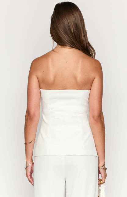 Dien White Strapless Button Up Top-Vavasi.All Rights Reserved.