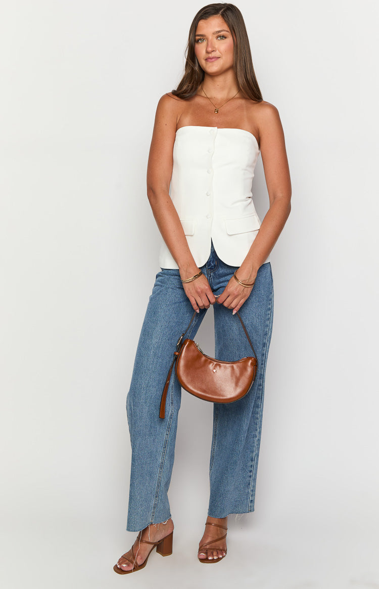 Dien White Strapless Button Up Top-Vavasi.All Rights Reserved.