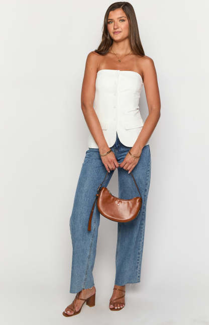 Dien White Strapless Button Up Top-Vavasi.All Rights Reserved.