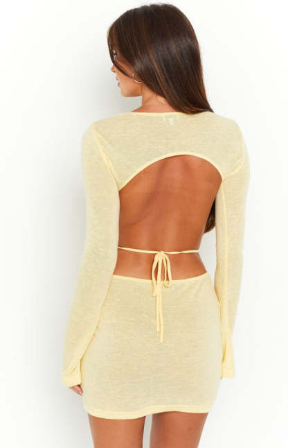 Dacota Yellow Backless Mini Dress-Vavasi.All Rights Reserved.