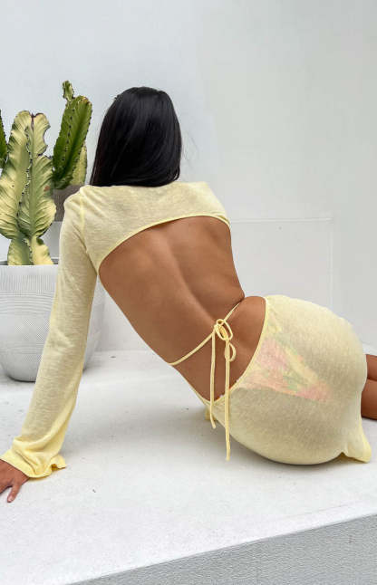 Dacota Yellow Backless Mini Dress-Vavasi.All Rights Reserved.