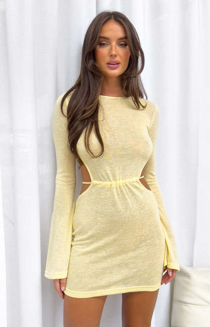 Dacota Yellow Backless Mini Dress-Vavasi.All Rights Reserved.