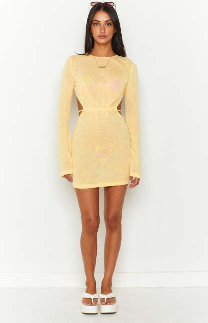 Dacota Yellow Backless Mini Dress-Vavasi.All Rights Reserved.