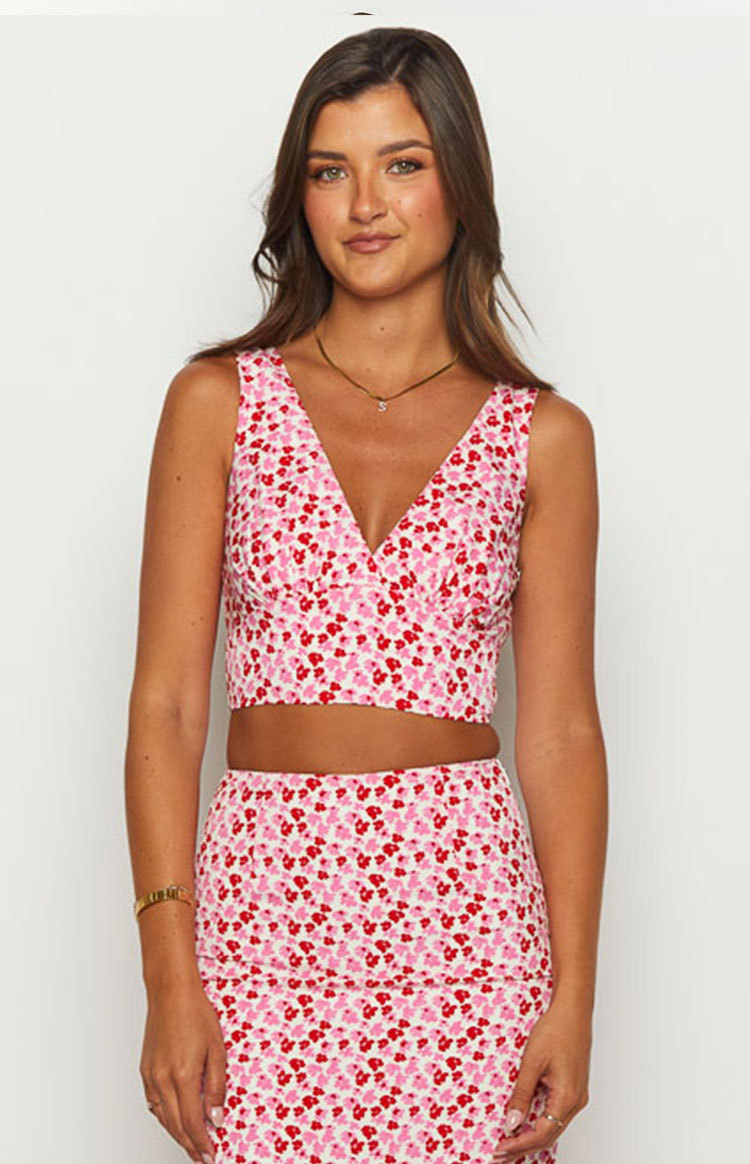 Dahlia Pink And Red Speckled Crop Top-Vavasi.All Rights Reserved.