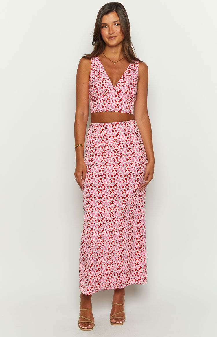 Dahlia Pink And Red Speckled Maxi Skirt-Vavasi.All Rights Reserved.