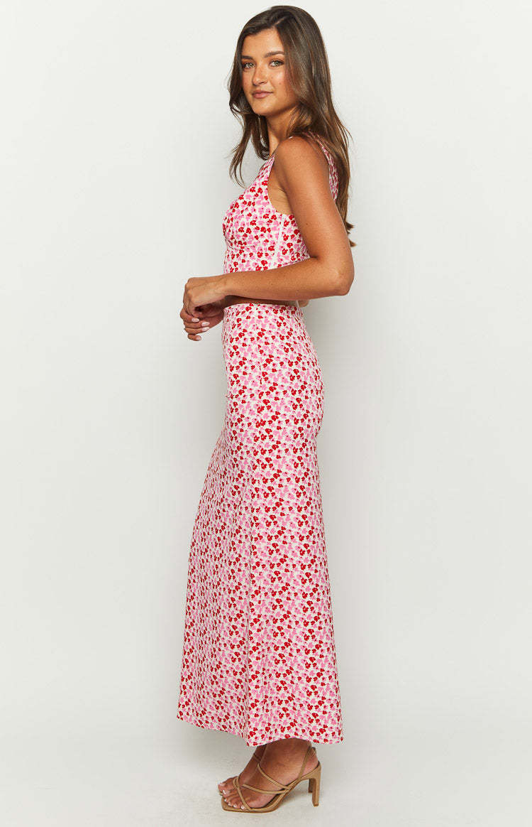 Dahlia Pink And Red Speckled Maxi Skirt-Vavasi.All Rights Reserved.