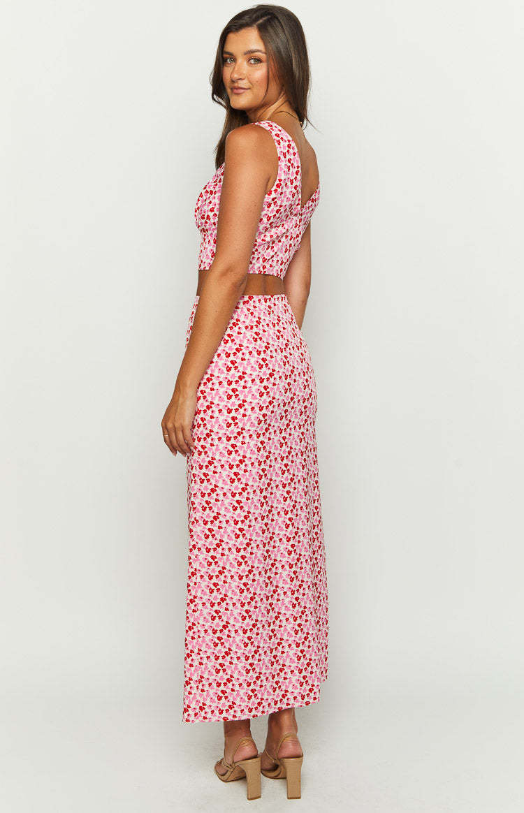 Dahlia Pink And Red Speckled Maxi Skirt-Vavasi.All Rights Reserved.