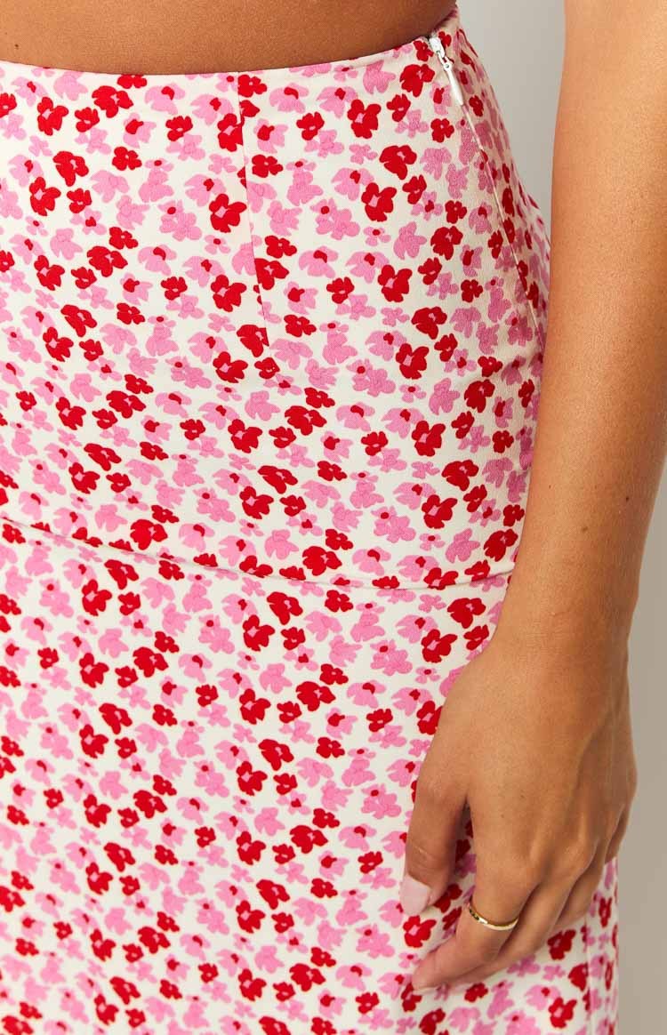 Dahlia Pink And Red Speckled Maxi Skirt-Vavasi.All Rights Reserved.