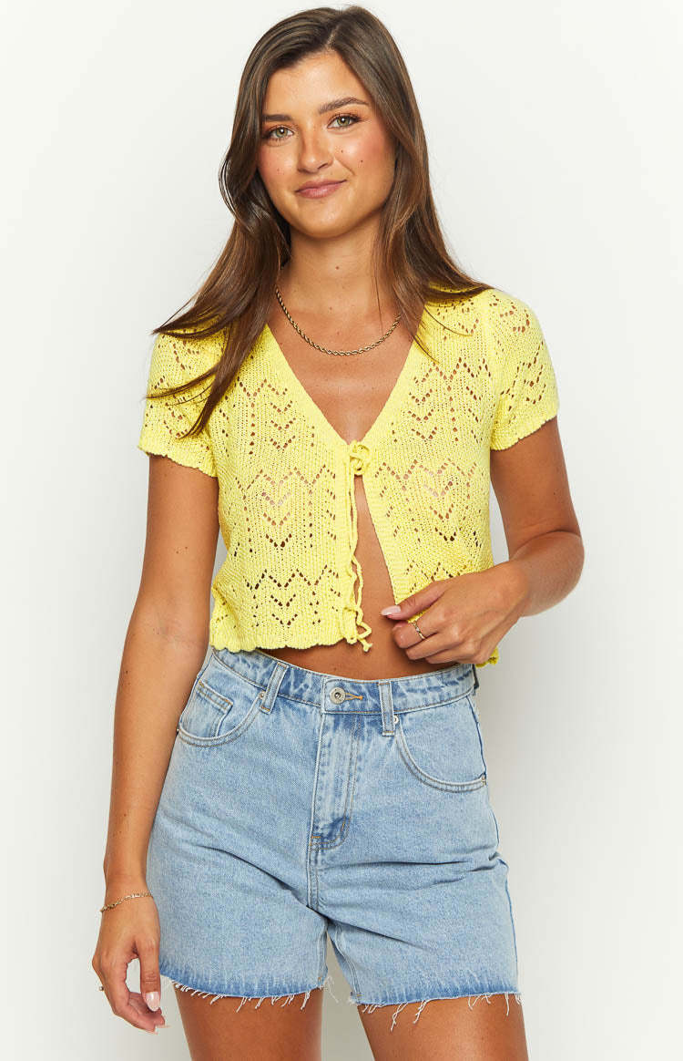 Dahlia Yellow Front Tie Cardigan-Vavasi.All Rights Reserved.