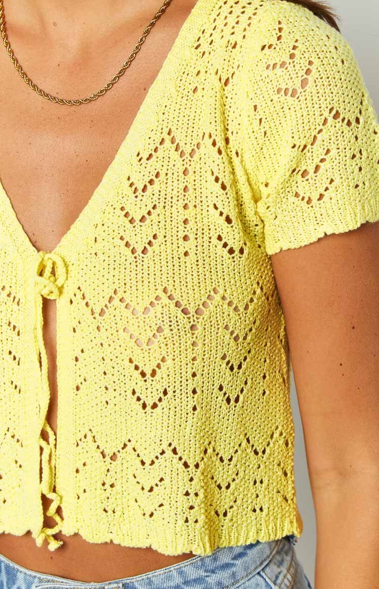 Dahlia Yellow Front Tie Cardigan-Vavasi.All Rights Reserved.