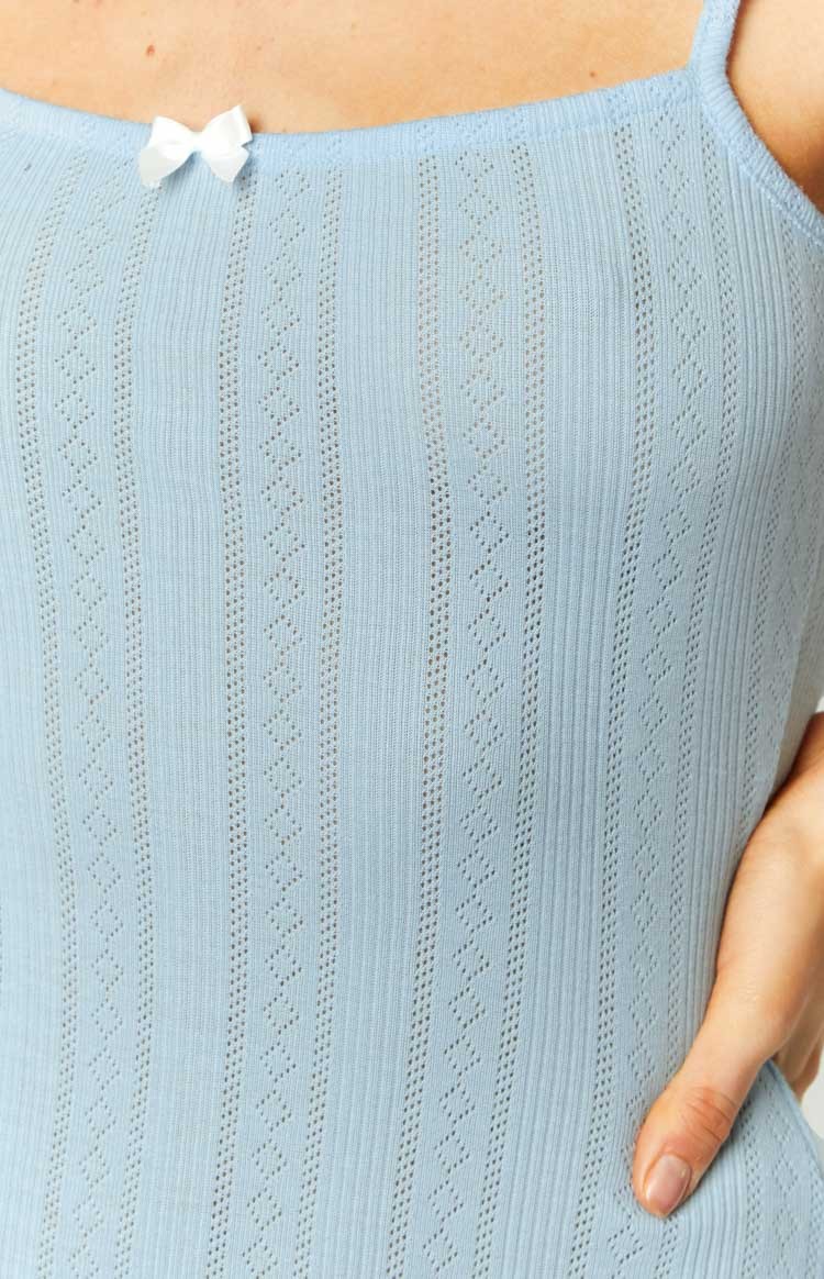 Daisy Blue Pointelle Mini Dress-Vavasi.All Rights Reserved.