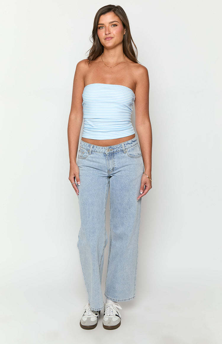 Daisy Blue Striped Tube Top-Vavasi.All Rights Reserved.
