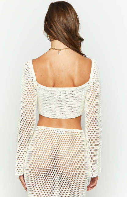 Dally White Crochet Crop Top-Vavasi.All Rights Reserved.