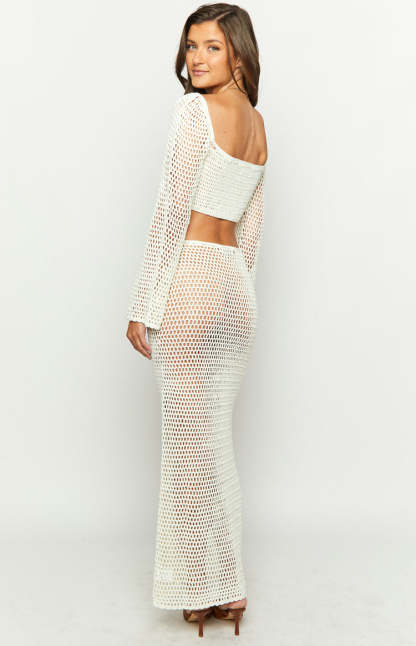 Dally White Crochet Maxi Skirt-Vavasi.All Rights Reserved.