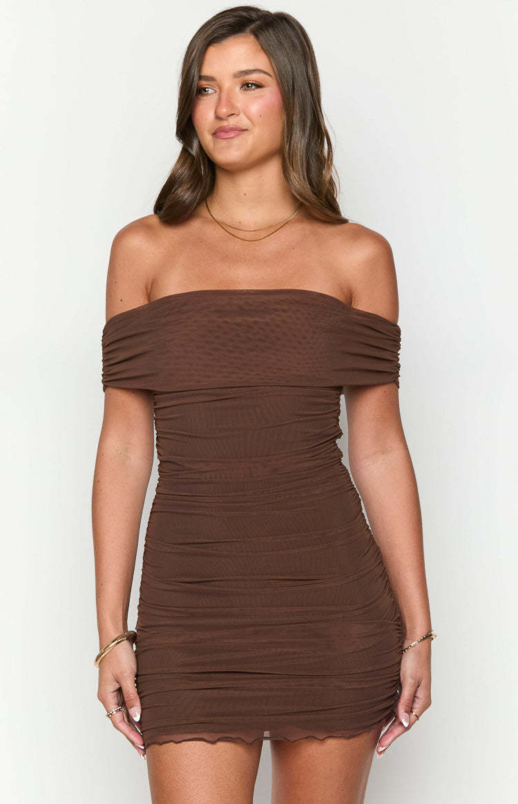 Dalma Brown Mini Dress-Vavasi.All Rights Reserved.