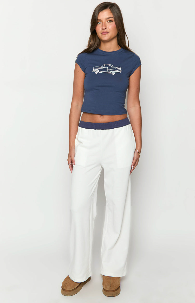 Dania Cream And Navy Contrast Track Pants-Vavasi.All Rights Reserved.