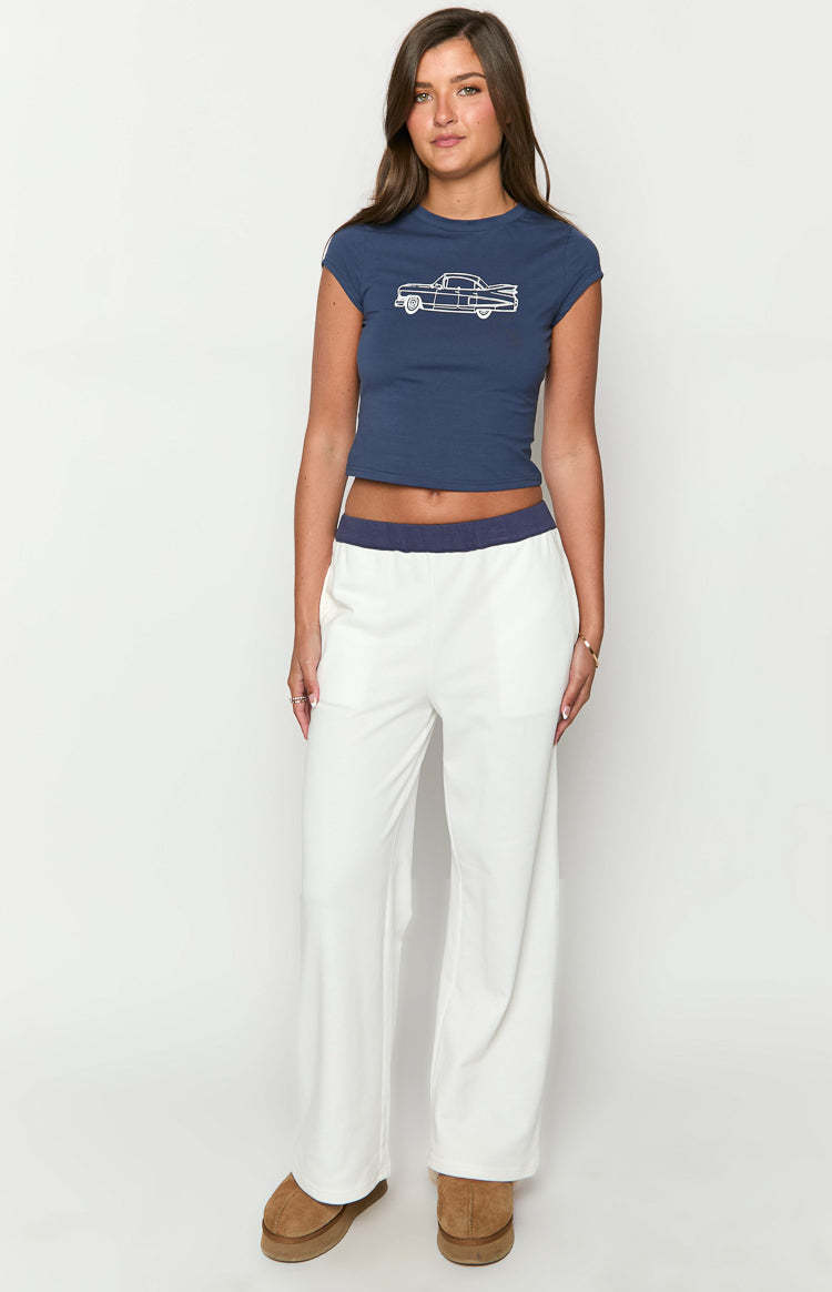 Dania Cream And Navy Contrast Track Pants-Vavasi.All Rights Reserved.