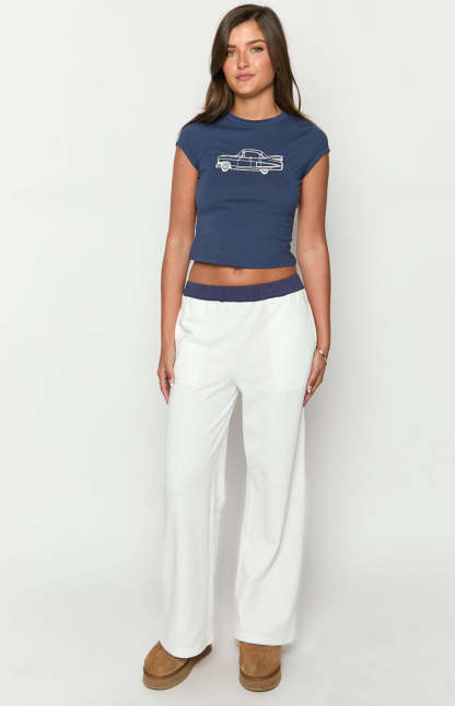 Dania Cream And Navy Contrast Track Pants-Vavasi.All Rights Reserved.